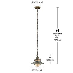 Liam 1-Light Outdoor Pendant, Bronze, Brushed Finish, White Frosted Glass Shade,44244