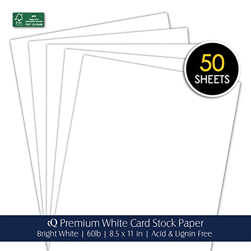 iQ Premium White Card Stock Paper, Laser and Inkjet Compatible, 8.5 x 11 Inches, 60 Lb, 136 GSM, 50 Sheets (80960)