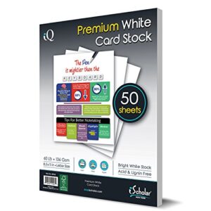 iq premium white card stock paper, laser and inkjet compatible, 8.5 x 11 inches, 60 lb, 136 gsm, 50 sheets (80960)