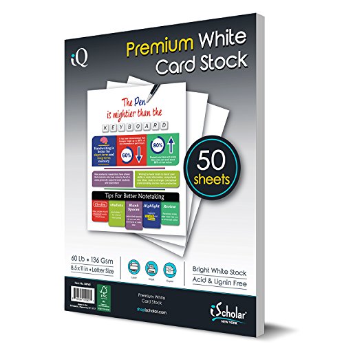 iQ Premium White Card Stock Paper, Laser and Inkjet Compatible, 8.5 x 11 Inches, 60 Lb, 136 GSM, 50 Sheets (80960)