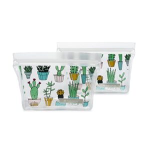 full circle ziptuck reusable snack bags – multi-use leak-free food-safe storage bags – bpa-free – set of 2, cactus party