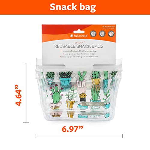 Full Circle Ziptuck Reusable Snack Bags – Multi-Use Leak-Free Food-Safe Storage Bags – BPA-Free – Set of 2, Cactus Party