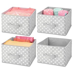 mdesign soft fabric closet storage organizer holder box bin - attached handle, open top, for child/kids bedroom, nursery, toy room - fun polka dot print - medium, 4 pack - gray/white dots