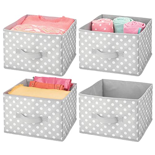 mDesign Soft Fabric Closet Storage Organizer Holder Box Bin - Attached Handle, Open Top, for Child/Kids Bedroom, Nursery, Toy Room - Fun Polka Dot Print - Medium, 4 Pack - Gray/White Dots