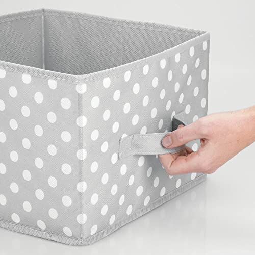 mDesign Soft Fabric Closet Storage Organizer Holder Box Bin - Attached Handle, Open Top, for Child/Kids Bedroom, Nursery, Toy Room - Fun Polka Dot Print - Medium, 4 Pack - Gray/White Dots