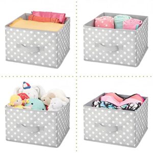 mDesign Soft Fabric Closet Storage Organizer Holder Box Bin - Attached Handle, Open Top, for Child/Kids Bedroom, Nursery, Toy Room - Fun Polka Dot Print - Medium, 4 Pack - Gray/White Dots