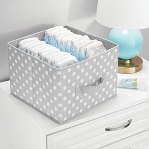 mDesign Soft Fabric Closet Storage Organizer Holder Box Bin - Attached Handle, Open Top, for Child/Kids Bedroom, Nursery, Toy Room - Fun Polka Dot Print - Medium, 4 Pack - Gray/White Dots