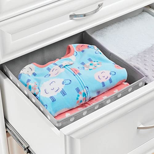 mDesign Soft Fabric Closet Storage Organizer Holder Box Bin - Attached Handle, Open Top, for Child/Kids Bedroom, Nursery, Toy Room - Fun Polka Dot Print - Medium, 4 Pack - Gray/White Dots