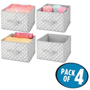 mDesign Soft Fabric Closet Storage Organizer Holder Box Bin - Attached Handle, Open Top, for Child/Kids Bedroom, Nursery, Toy Room - Fun Polka Dot Print - Medium, 4 Pack - Gray/White Dots