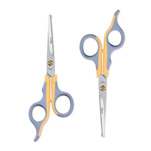livingo professional pet grooming scissors for cats & dogs, titanium coated safe rounded tip and micro serrated trimming shears for animal face, nose, ear and paw hair, 2 pack 6.5 inch