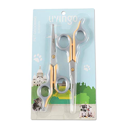 LIVINGO Professional Pet Grooming Scissors for Cats & Dogs, Titanium Coated Safe Rounded Tip and Micro Serrated Trimming Shears for Animal Face, Nose, Ear and Paw Hair, 2 Pack 6.5 inch
