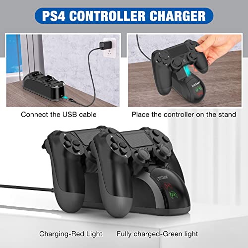 PS4 Controller Charger Dock Station, 1.8 Hrs Fast Charging PS4 Charging Station, PS4 Charging Station with LED Indicator Charging Chip, Dual USB PS4 Charger Dock for PS4/PS4 Slim/PS4 Pro Charger