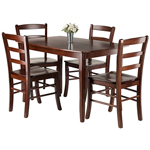 Winsome Inglewood 5-PC Set Table w/ 4 Ladderback Chairs Dining, Walnut