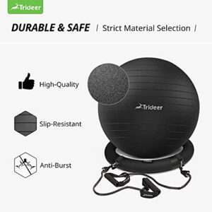 Trideer Ball Chair Yoga Ball Chair Exercise Ball Chair with Base & Bands for Home Gym Workout Ball for Abs, Stability Ball & Balance Ball Seat to Relieve Back Pain (Black with Bands, 65cm)