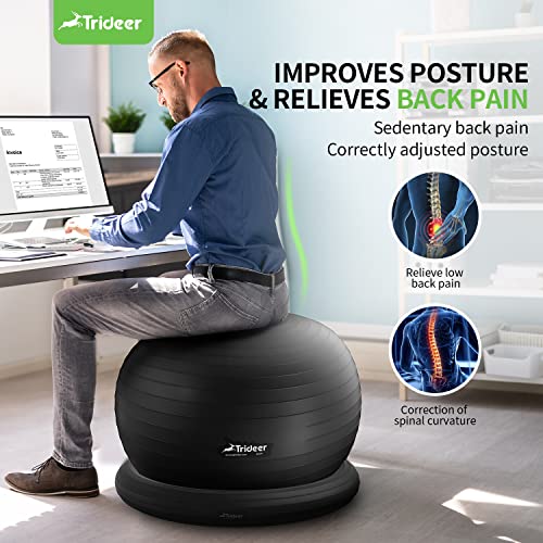 Trideer Ball Chair Yoga Ball Chair Exercise Ball Chair with Base & Bands for Home Gym Workout Ball for Abs, Stability Ball & Balance Ball Seat to Relieve Back Pain (Black with Bands, 65cm)