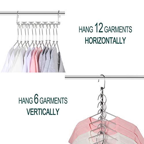 Meetu Space Saving Hangers Multifunctional Clothes Hangers Stainless Steel 6X2 Slots Magic Hanger Cascading Hanger Updated Hook Design Closet Organizer Hanger(Pack of 12)