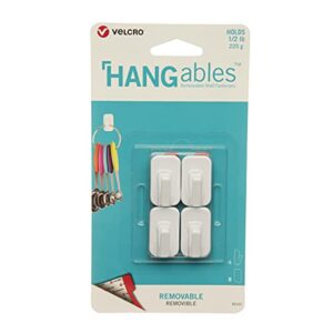 velcro brand hangables removable wall hooks | easy-to-remove wall fasteners | damage-free, non-permanent hooks for lightweight items | micro, holds 1/2 lb, white, 4-pack