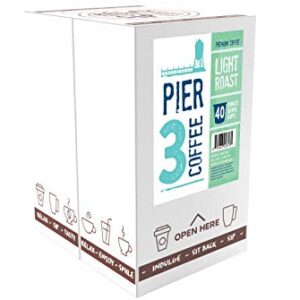 Pier 3 Light Roast Coffee Pods, Compatible with 2.0 K-Cup Brewers, 40 Count