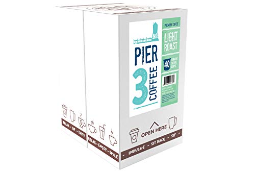 Pier 3 Light Roast Coffee Pods, Compatible with 2.0 K-Cup Brewers, 40 Count