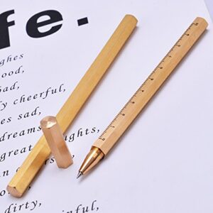 EKLOEN Six-Edge Solid Brass Pen with Centimetre Ruler, EDC Pocket Pen Signature Pen Ballpoint Pen