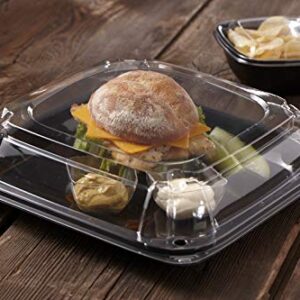 Sabert Black 12" UltraStack Square Platter with Clear 3" Dome Lid, Durable Plastic, Disposable, 25 Count