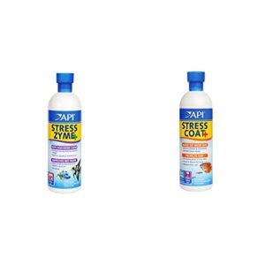 api stress zyme freshwater and saltwater aquarium cleaning solution 16-ounce bottle & stress coat aquarium water conditioner 16-ounce bottle