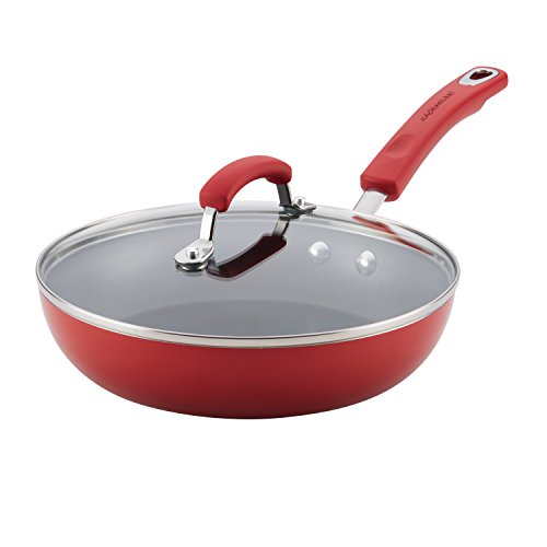 Rachael Ray Brights Deep Nonstick Frying Pan / Fry Skillet - 9.5 Inch, Red