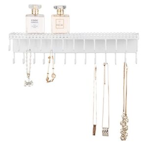 MyGift 26-Hook White Wall-Mounted Metal Jewelry Organizer with Display Shelf