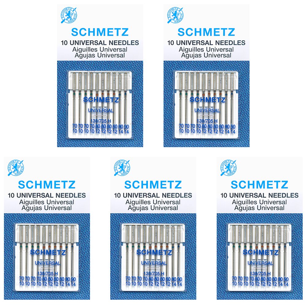 50 Schmetz Universal Sewing Machine Needles -  Assorted Sizes - Box of 5 Cards