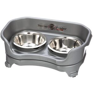 Neater Feeder Express for Small Dogs - Mess Proof Pet Feeder with Stainless Steel Food & Water Bowls - Drip Proof, Non-Tip, and Non-Slip - Gunmetal Grey