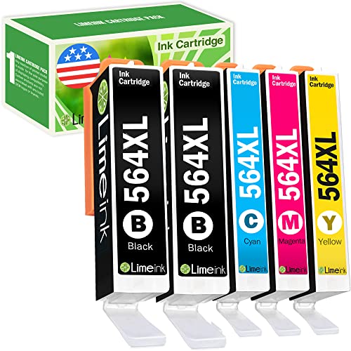 Limeink 5 Pk Remanufactured 564XL New Generation Ink Cartridges Set (1 Black 1 Photoblack 1 Cyan 1 Magenta 1 Yellow) for HP Photosmart 5520 5510 6520 6510 7510 7515 7520 7525 B8550 C5300 Printers