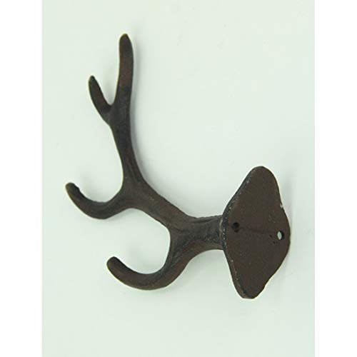 Set of 8 Rustic Brown Cast Iron Antler Wall Hooks Decorative Bathroom Towel Holder Mount Hat Hanging Rack Western Décor 5.75 Inches High