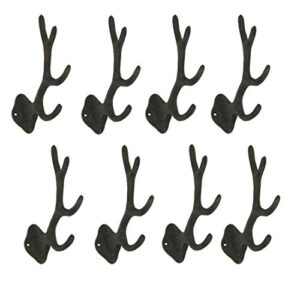 set of 8 rustic brown cast iron antler wall hooks decorative bathroom towel holder mount hat hanging rack western décor 5.75 inches high