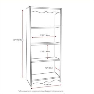 Atlin Designs 60" Wood Bookcase, Tall Bookshelf with 4 Shelves, Black