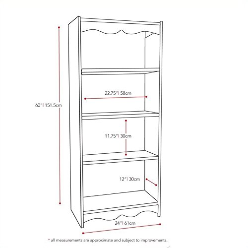 Atlin Designs 60" Wood Bookcase, Tall Bookshelf with 4 Shelves, Black