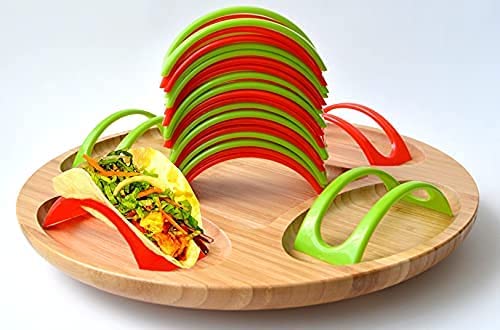 Taco Holders Set Of 24 || 24 pcs Taco Shell Stand || 12 pcs Red Color and 12 pcs Green Color Taco Stands || BPA Free || Disposable Taco Holders Set Dishwasher and Microwave Safe