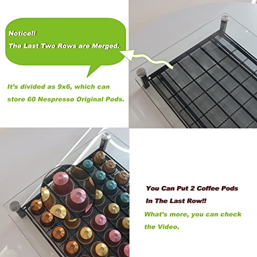 RECAPS Coffee Pod Holder Storage Pod Drawer Pods Holder Compatible with Nespresso Original Line Coffee Pods Kitchen Organizer Black Holds 60 Pods