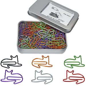 hiqin cute paper clips assorted colors, cat shaped animal paper clips, fun office supplies gifts for women men teachers cat lovers
