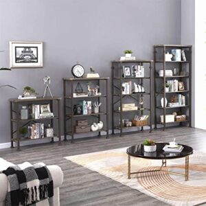 HOMBAZAAR Bookshelf, 3-Tier Vintage Industrial Book Shelf, Rustic Wood and Metal Bookcase and Bookshelves, Free Standing Storage Small Bookshelf for Living Room, Bedroom and Kitchen, Grey Oak