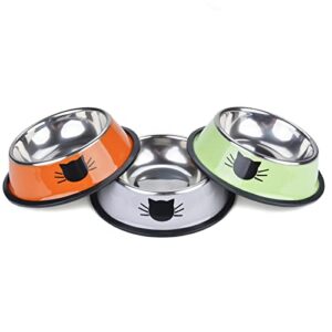 legendog cat bowl pet bowl stainless steel cat food water bowl with non-slip rubber base small pet bowl cat feeding bowls set of 3 (multicolor)