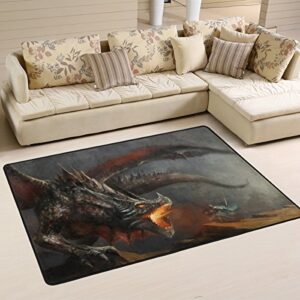 savsv 3' x 2' area rug carpet doormat lightweight printed knight fighting dragon easy to clean for living room bedroom