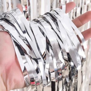 Sumind 8 Pack Foil Curtains Fringe Curtains Tinsel Backdrop Metallic Curtains for Birthday Wedding Party Photo Booth Decorations (Silver)
