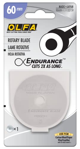 OLFA 60mm Rotary Cutter Replacement Blade, 1 Blade (RB60H-1) - Tungsten Steel Endurance® Circular Rotary Fabric Cutter Blade for Quilting, Sewing, and Crafts, Fits Most 60mm Rotary Cutters