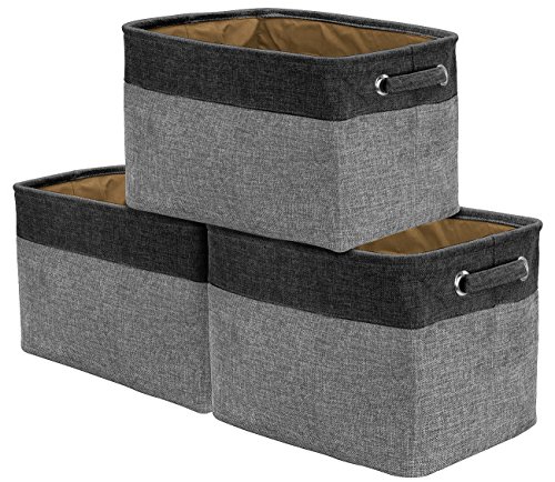 Sorbus Fabric Storage Cubes 15 Inch- Big Sturdy Collapsible Canvas Storage Bins with Dual Handles- Foldable Closet Cubes- Decorative Storage Baskets for Shelves | Home & Office Use- 3 Pack| Grey/Tan