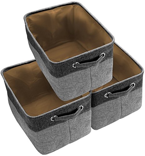 Sorbus Fabric Storage Cubes 15 Inch- Big Sturdy Collapsible Canvas Storage Bins with Dual Handles- Foldable Closet Cubes- Decorative Storage Baskets for Shelves | Home & Office Use- 3 Pack| Grey/Tan