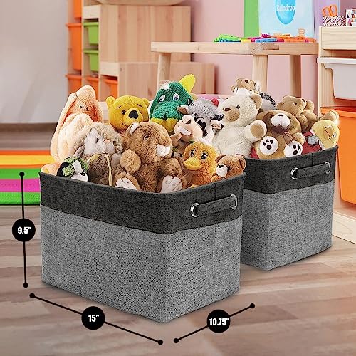 Sorbus Fabric Storage Cubes 15 Inch- Big Sturdy Collapsible Canvas Storage Bins with Dual Handles- Foldable Closet Cubes- Decorative Storage Baskets for Shelves | Home & Office Use- 3 Pack| Grey/Tan