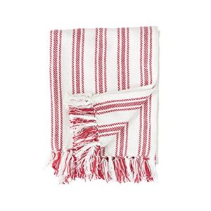 c&f home red and white ticking stripe cotton woven 50x60 throw blanket, farmhouse christmas 4th of july independence day memorial day patriotic american americana usa 50x60 inches crimson