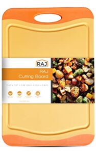 raj plastic cutting board reversible cutting board, dishwasher safe, chopping boards, juice groove, large handle, non-slip, bpa free (small (11.42" x 7.87"), orange)