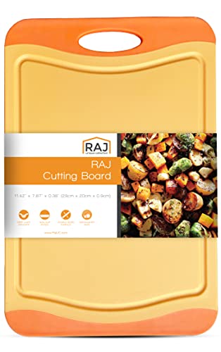 Raj Plastic Cutting Board Reversible Cutting board, Dishwasher Safe, Chopping Boards, Juice Groove, Large Handle, Non-Slip, BPA Free (Small (11.42" x 7.87"), Orange)