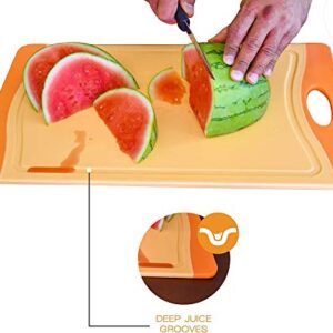 Raj Plastic Cutting Board Reversible Cutting board, Dishwasher Safe, Chopping Boards, Juice Groove, Large Handle, Non-Slip, BPA Free (Small (11.42" x 7.87"), Orange)